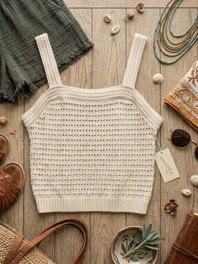 Universal Thread Cream Crochet Knit Tank Top